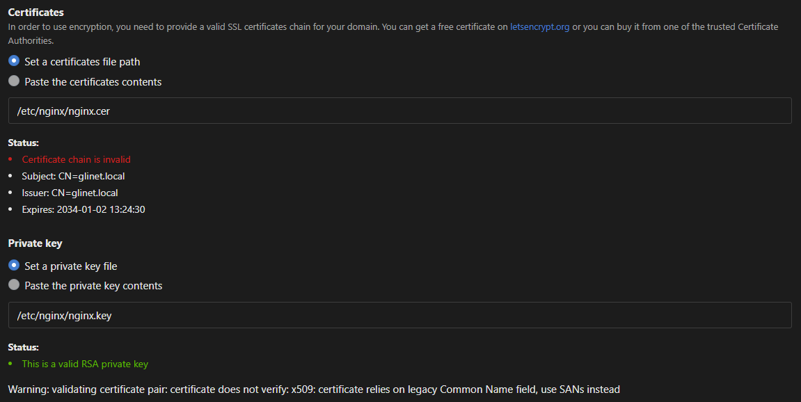 Importing certificates
